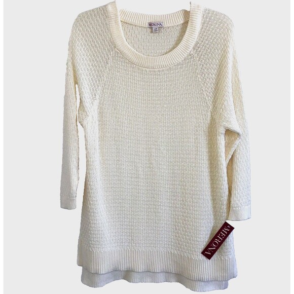 MERONA  L 100% Cotton Off-White Knit Tunic Top Longer in Back Slouch Breathable - Picture 1 of 4